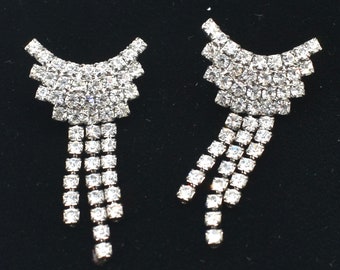 Vintage rhinestone earrings with fringe pierced