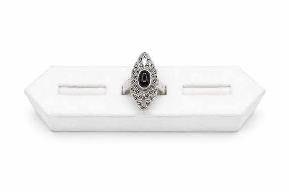 Sterling Silver Marcasite Onyx Stone Ring