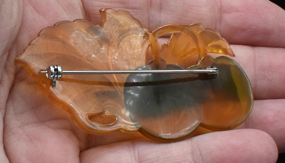 Bakelite Brooch Translucent amber cherries Figura… - image 5