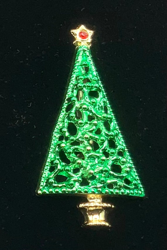 Vintage Christmas Tree metallic green enamel