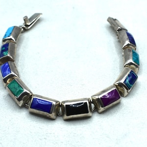 Sterling Mexico bracelet signed TM. 268 Mexico 925 Multi Stones Sodalite Stone Jasper Adventuring Onyx Turquoise Tigereye Rose many more