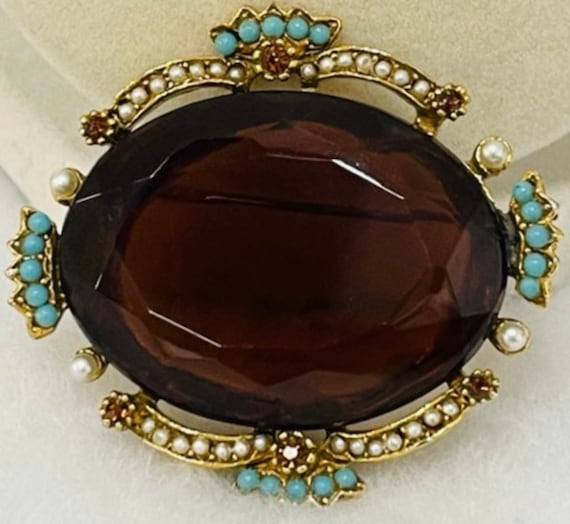 Victorian style Rare ART Signed amber stone with … - image 1