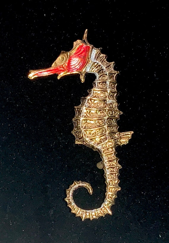 Antique Damascene Seahorse Brooch marked Spain 24… - image 1