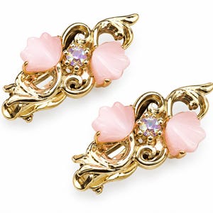 Pendientes de clip vintage de concha de lucita rosa Aurora Boreal en tono dorado