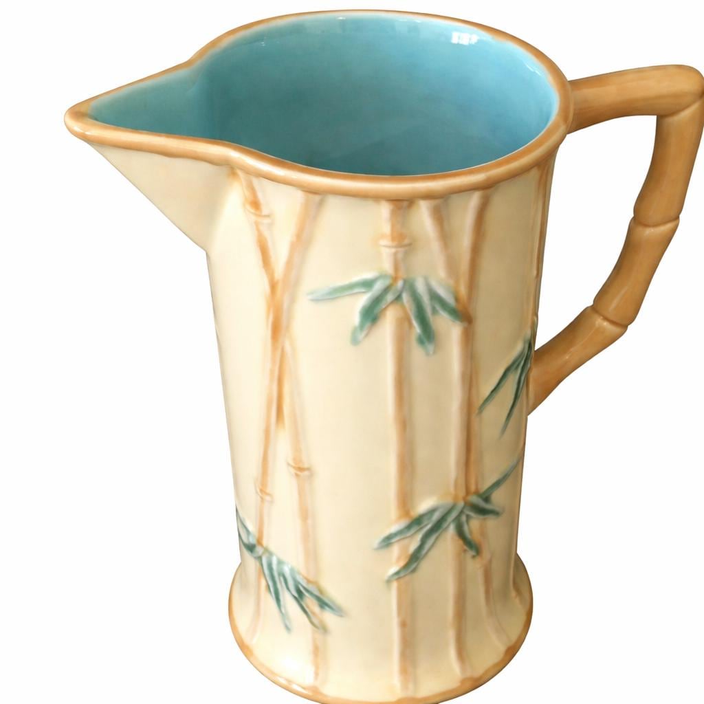 Tiffany & Co Bamboo Pitcher Hand Painted Portugal Ceramic Jug Blue