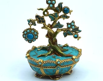 Rare Jay Strongwater December Birthday Trinket box, turquoise accents Christmas Birthday