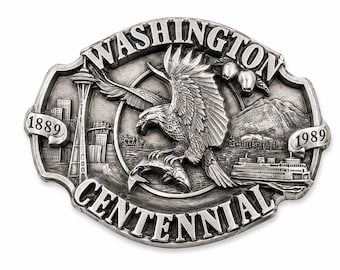 Washington Centennial Limited Edition Belt Buckle Bergamot Brass Works 1989 Seattle Eagle Statehood Collectible