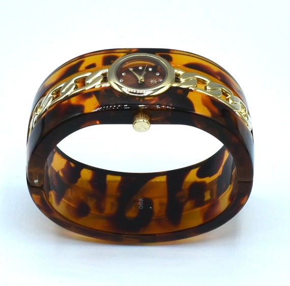 Tortoiseshell style watch bracelet japan movt tor… - image 2