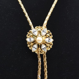Vintage rhinestone flower bolo tie, for her, gifts for her