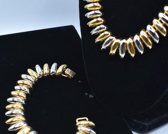 Vintage Two Tone Necklace and Bracelet Set Gold Silver Tone Link Jewelry