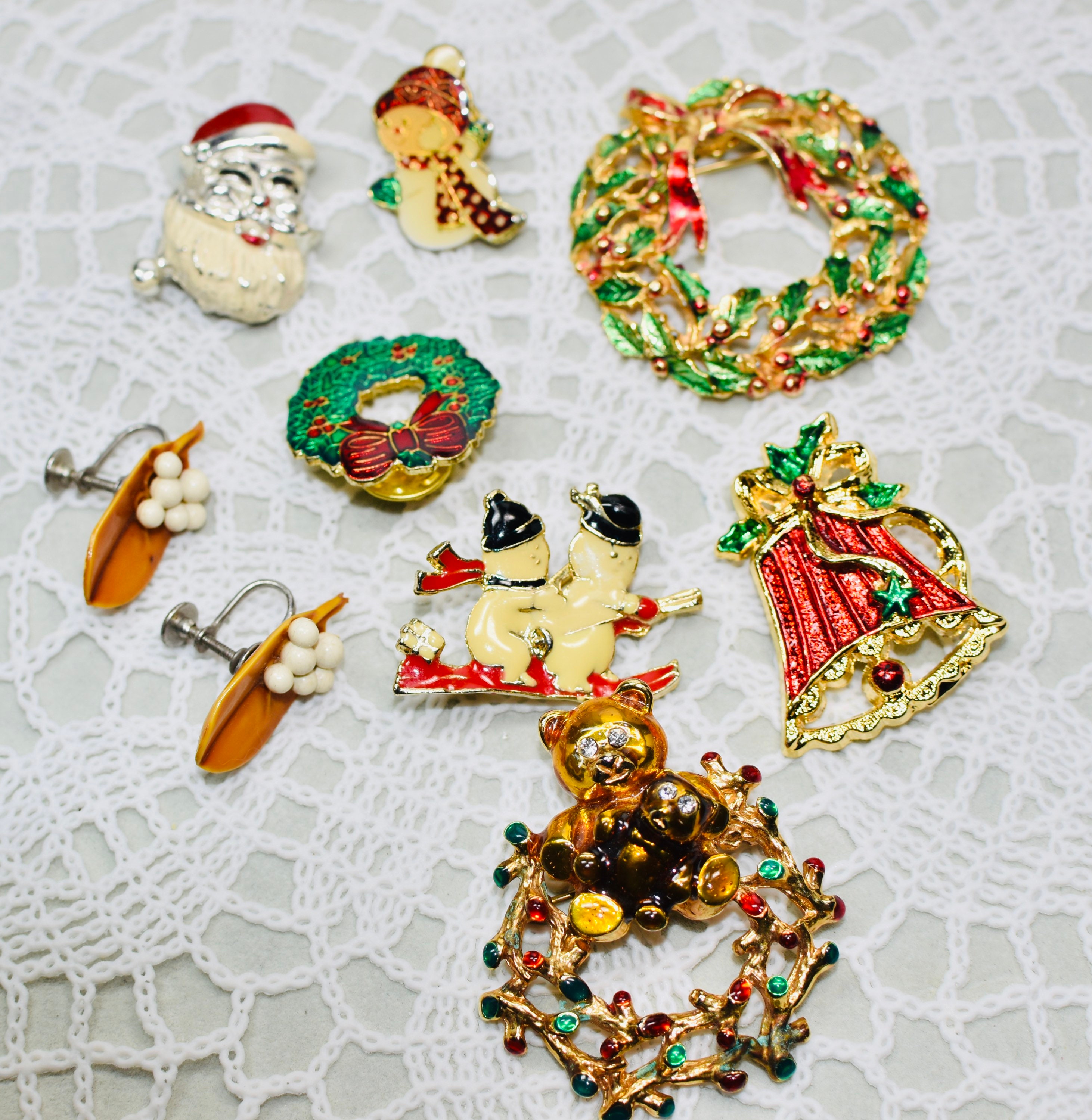 Christmas Lot of Brooches and Pins Enamel and Rhinestones Etsy