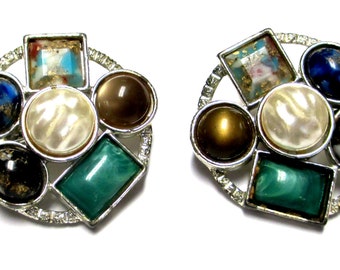 Sarah Coventry " Happy Holiday" Multiple Gemstone Clip Earrings