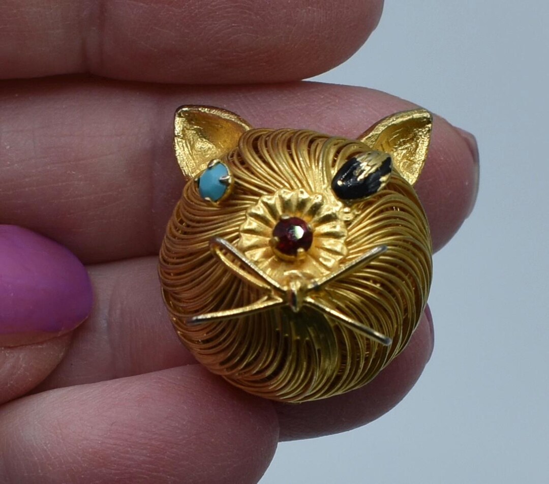 Vintage Whimsical Winking Wire Cat Head Brooch Pin - Etsy