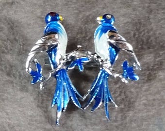 Broche oiseau bleue vintage Broche bleue et argentée