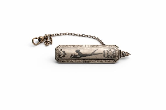 Antique Gold Filled Watch Fob Chain, Victorian Lady Portrait Engraving, Rare Collectible Accessory