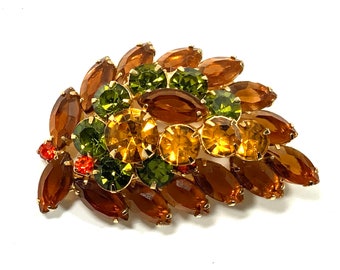 Verified Vintage DeLizza & Elster Juliana Fall Colors Brooch open back Stacked