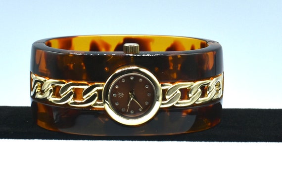 Tortoiseshell style watch bracelet japan movt tor… - image 3