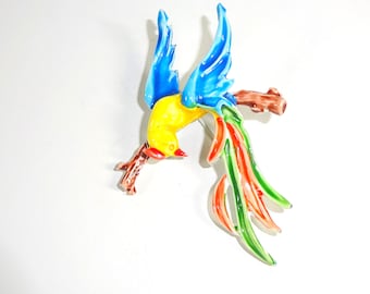 Antique Vintage Bird Brooch Enamel bird brooch Parrot on a branch