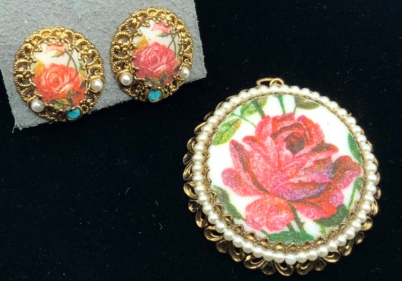 Boucles D'Oreilles Vintage Clips - Signées Western Germany - Perles En Verre Et Laiton - Occasion