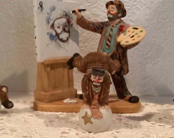 4 included Limited Edition Emmett Kelly JR “Self Portrait “ porcelain figurine manufactured 1980-1989 three hobos balancing on a ball