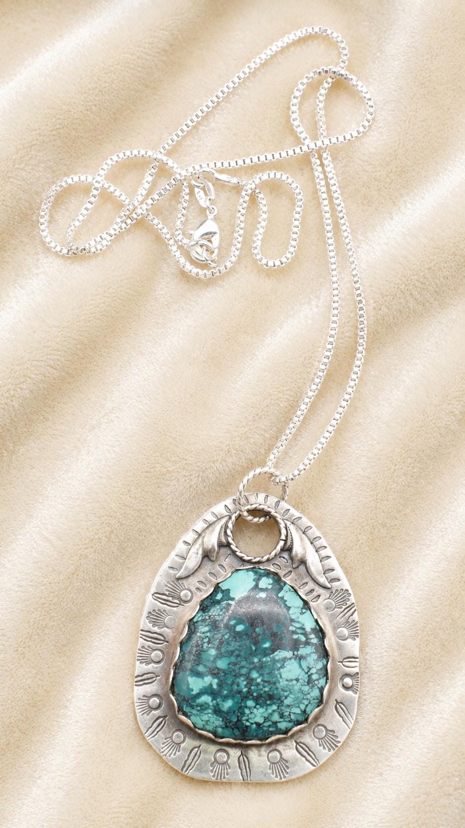 Jody Waltman Sterling Silver Turquoise Pendant Necklace Signed