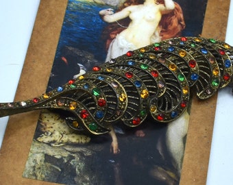 Antique art nouveau rhinestone feather brooch