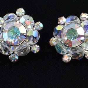 Early Weiss Clear crystal rhinestone earrings, signed Weiss, clip on earrings