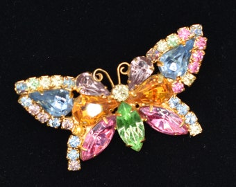 Vintage rhinestone butterfly Brooch/Pin multicolored rhinestones