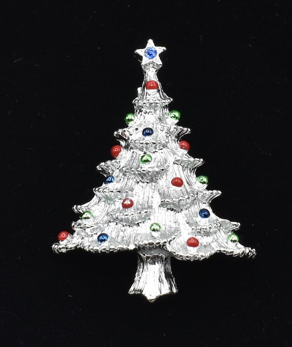 Vintage Christmas Tree Brooch enamel ornaments Rhi