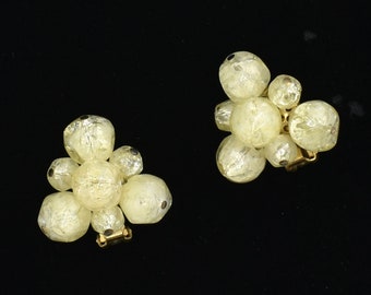 Vintage Hattie Carnegie yellow crackle beaded Cluster Earrings