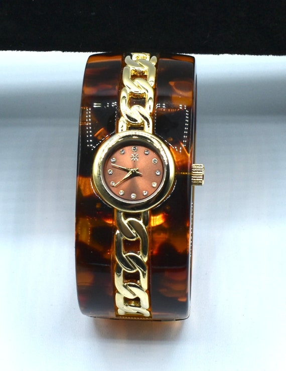 Tortoiseshell style watch bracelet japan movt tor… - image 1