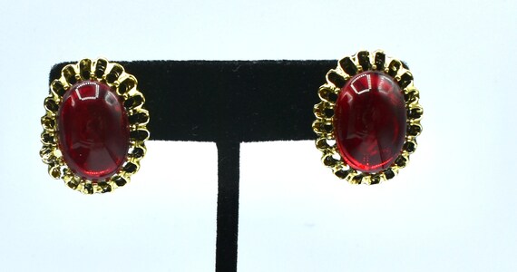 Red glass earrings gold plated Red for Christmas … - image 3