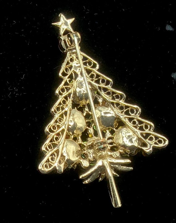 Vintage Christmas Tree ravioli rhinestone brooch,… - image 5