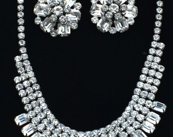 Weiss demi necklace and earrings Holliday Wedding Evening Wear, Lots of Bling clear rhinestones