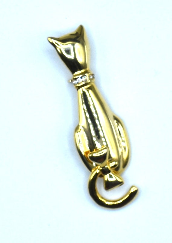 Cat brooch with dangly tail, articulated brooch si