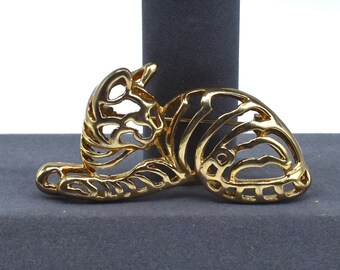 Gold plated Cat Brooch Gold outlined cat filigree