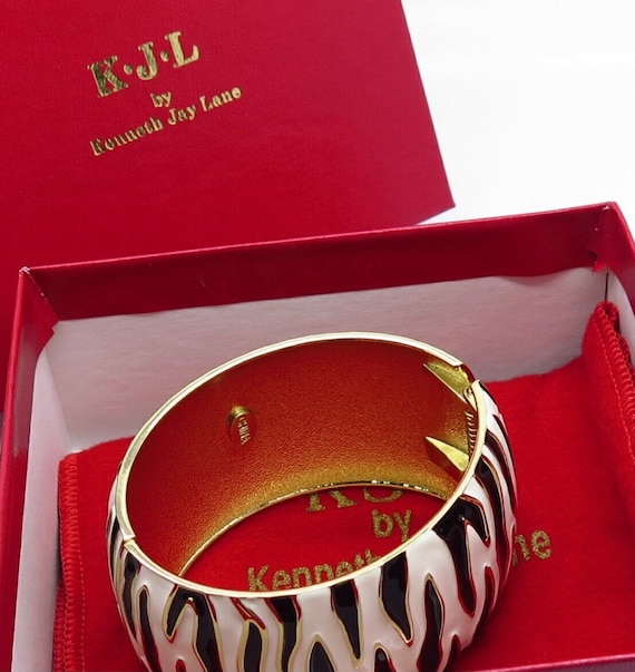 Kenneth Jay Lane Retired Zebra Enamel Bangle Bracelet – Black