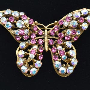 Florenza Pink und Ab Strass Schmetterling Brosche Goldton mit AB-Strasssteinen Sehr schön