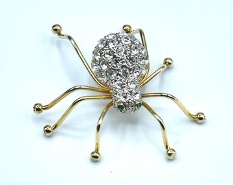 Vintage Spider Brooch Pin Rhinestone body Halloween Pin all clear rhinestone’s