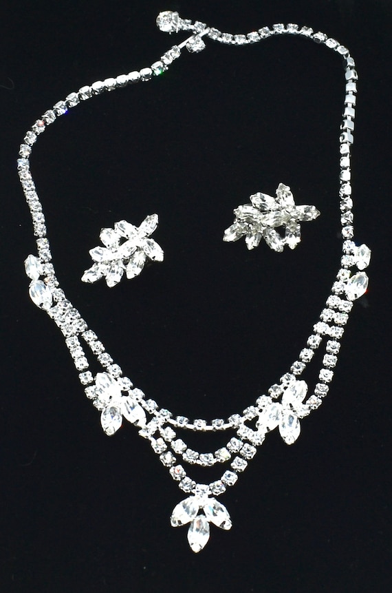 Art Deco KRAMER Rhinestone Necklace and Earrings F