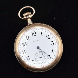 Antique 1915 14kg filled Elgin Pocket Watch Etched Gold case 7 jewel