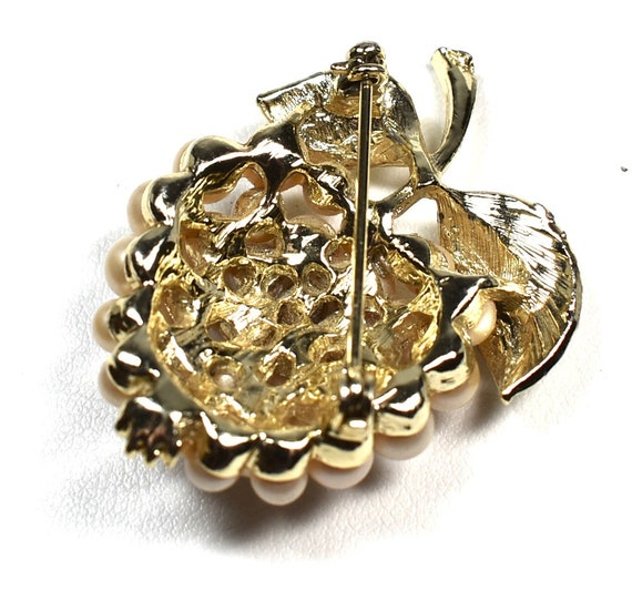 Vintage Faux Pearl Fruit Brooch Pearls in Gold Ap… - image 2