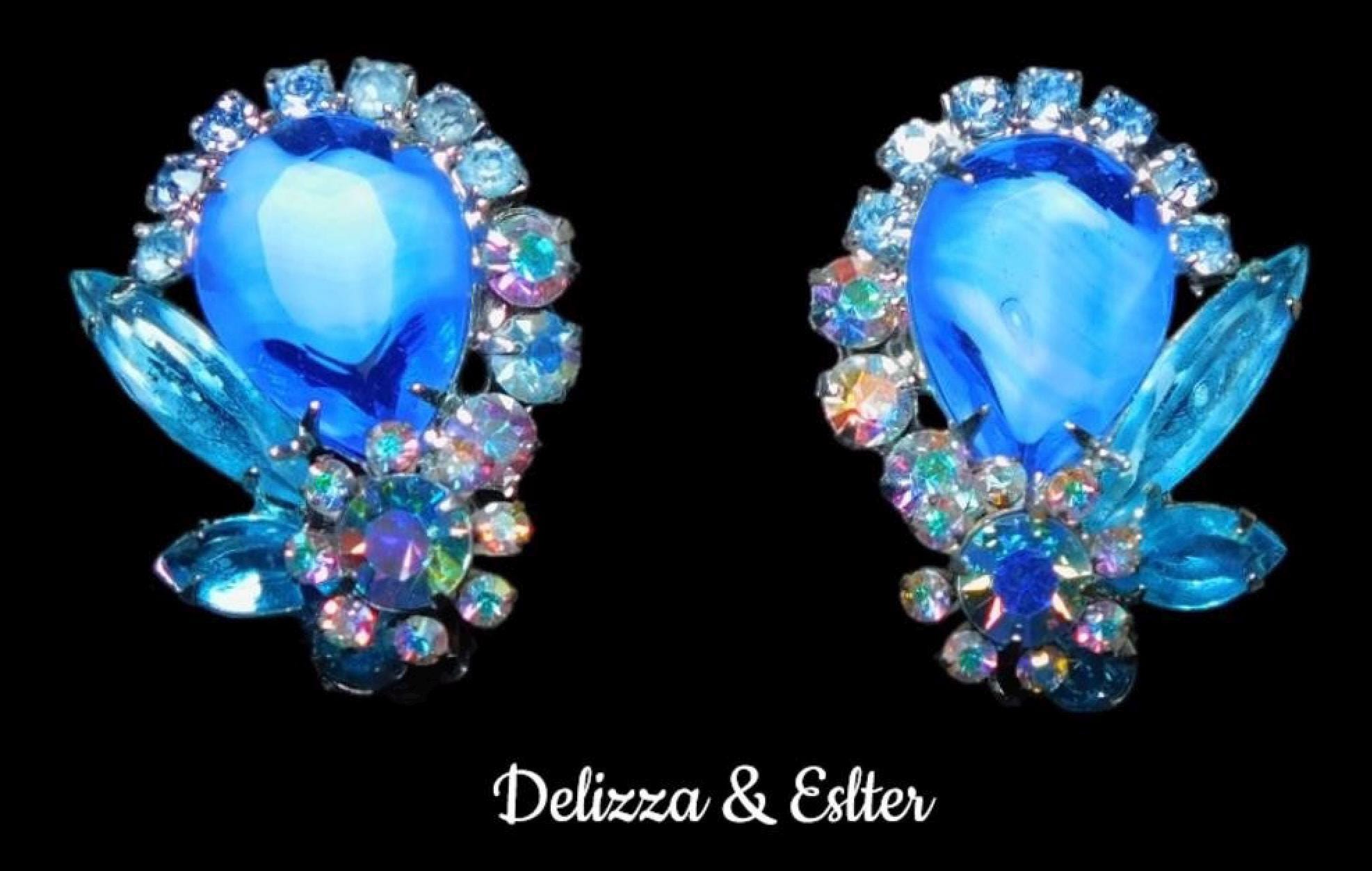 DeLizza & Elster Juliana ブルー ラインストーン クリップ オン