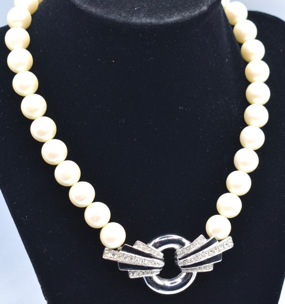 Vintage Givenchy Pearl and Rhinestone Necklace - image 3