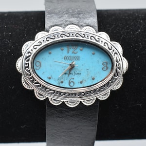 Southwestern ecclissi sterling silver watch with Blue face and leather band Working and currently running, needs cleaning