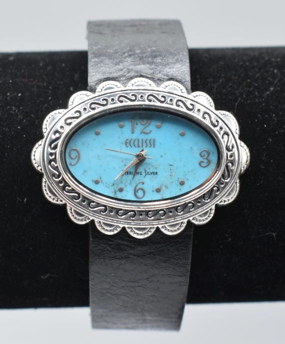 Ecclissi Sterling Turquoise Face Watch Leather Band s-l400.jpg main image 2