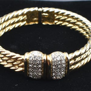 Rhinestone and gold cuff bracelet, gold roped cuff design with rhinestones