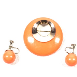 Vintage Sarah Coventry Gypsy Orange Lucite Broschörhängen Set 1967 Guldton