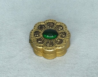 Vintage Coty jeweled perfume compact emerald glass 1921 - 1945