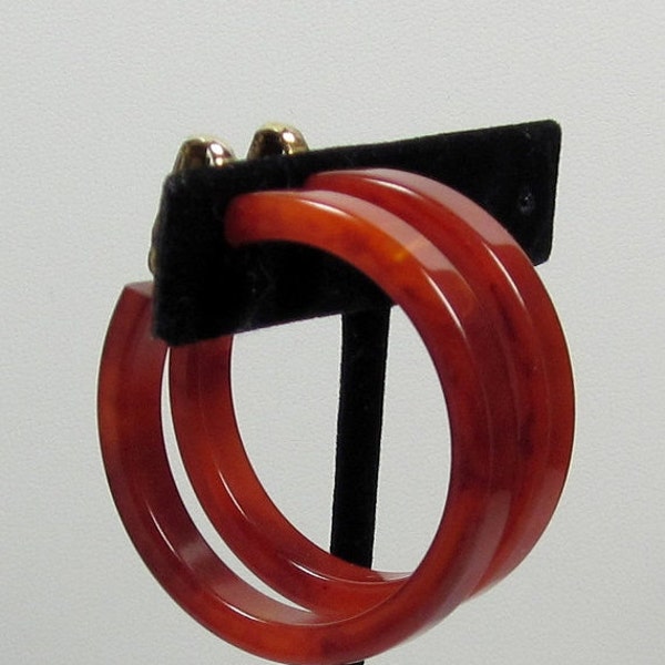 20% OFF Beautiful Burnt Orange Marble Swirled Bakelite Hoop Clip Earrings